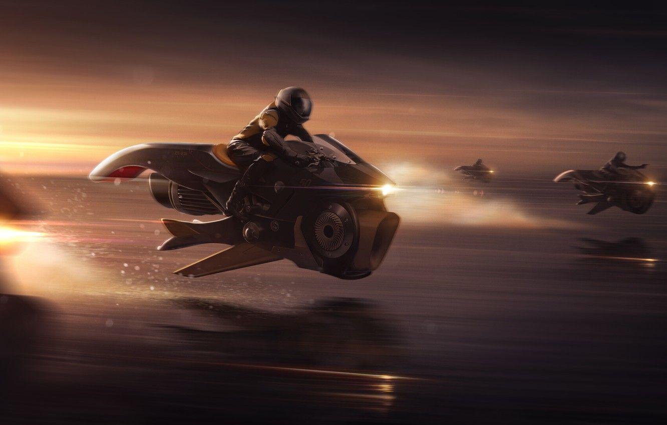 1332x850 Wallpaper chase, Speed, Motorcycle, Bikers, Art, Art, Speed