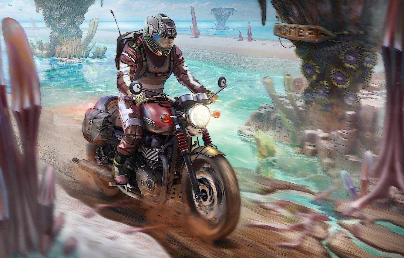 1332x850 Wallpaper Figure, Motorcycle, Art, Bike, Concept Art, Biker