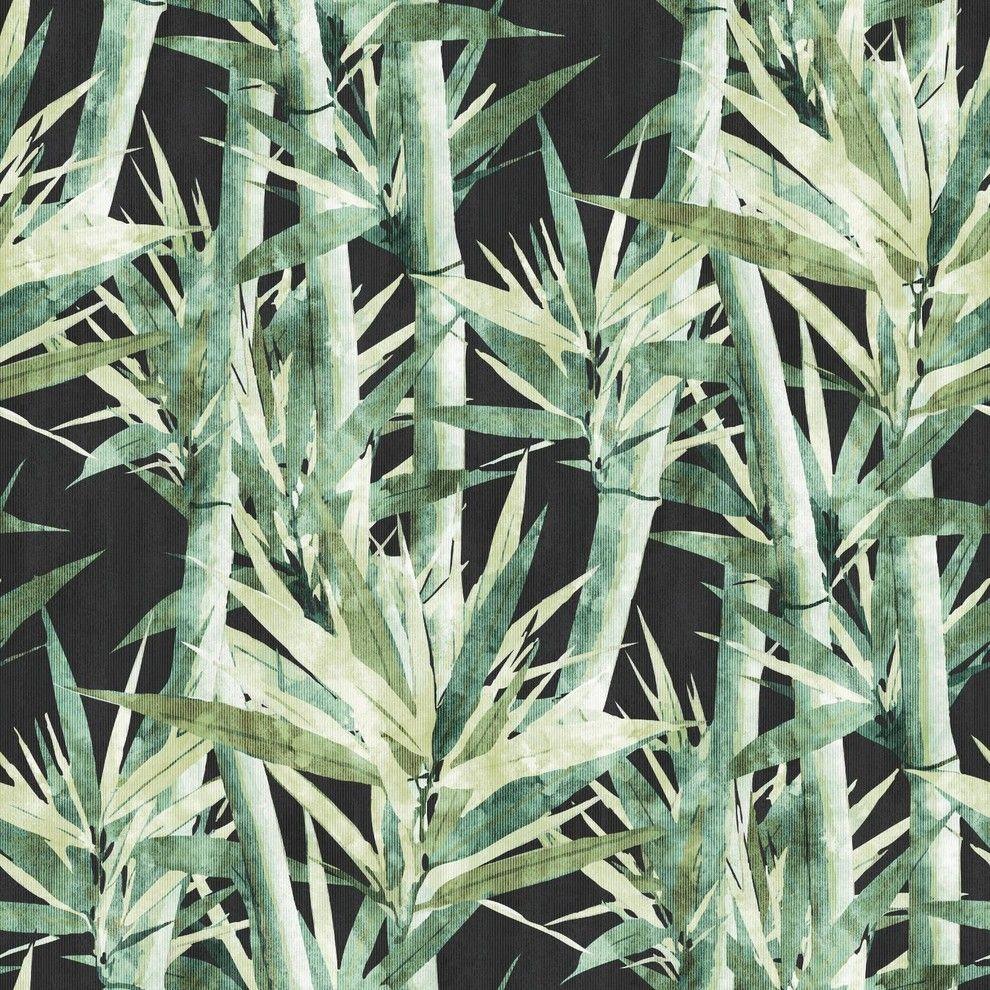 990x990 Lucky Bamboo Peel & Stick Wallpaper, black, green