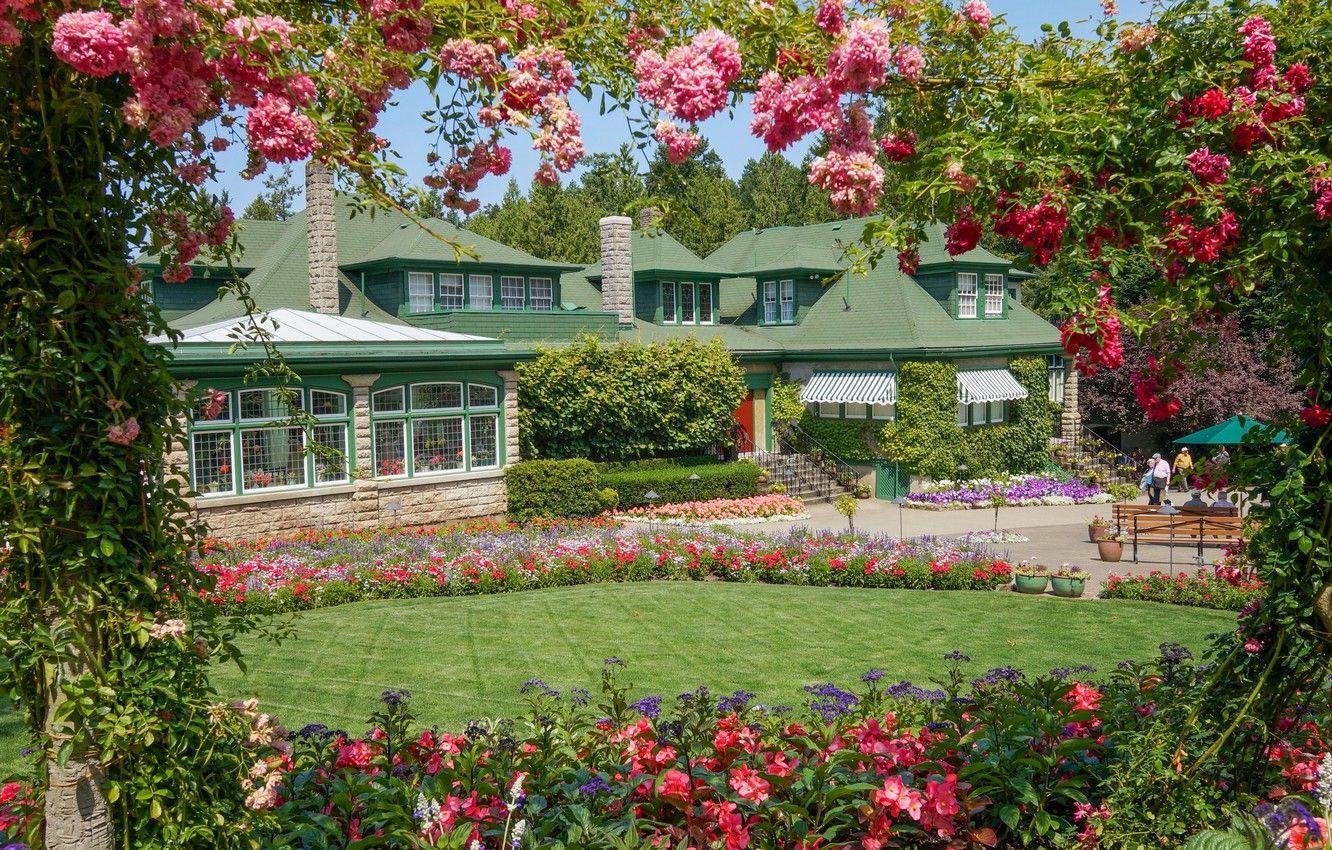 1332x850 Wallpaper flowers, lawn, the building, Canada, Canada, British