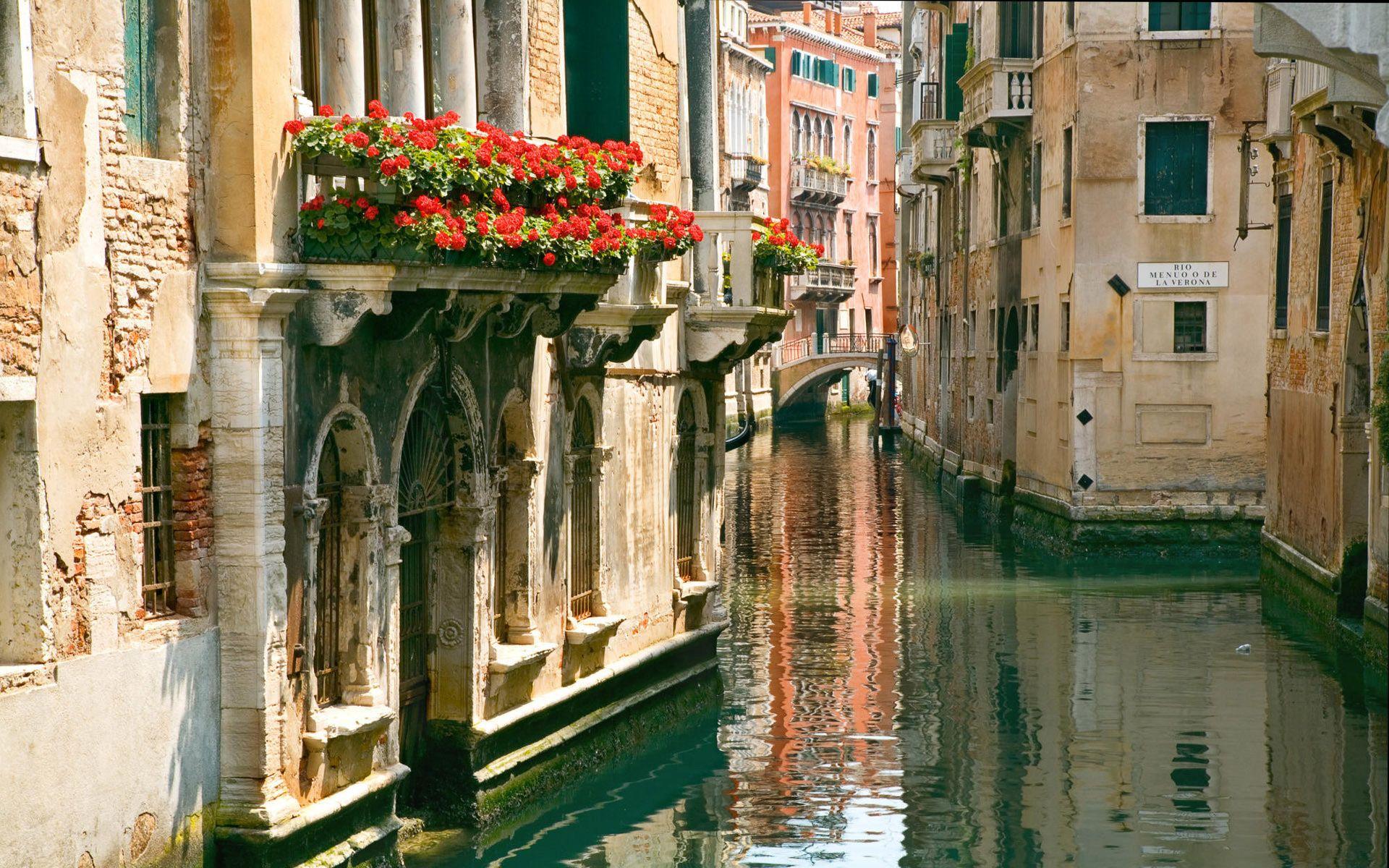 1920x1200 Wallpaper venice, italy, canal, flowers desktop wallpaper World
