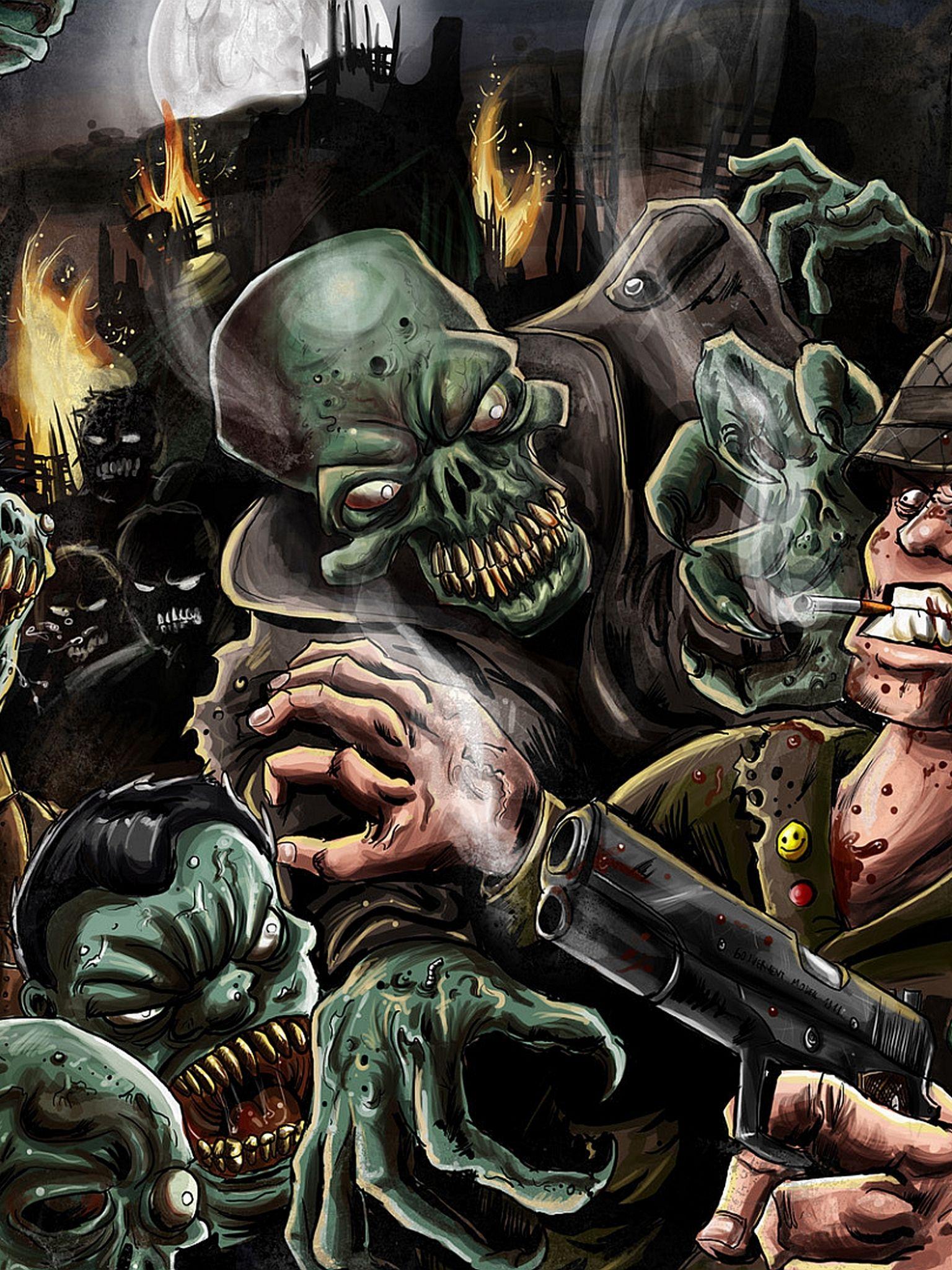 1536x2048 Free download soldier fighting nazi zombies cartoon wallpaper