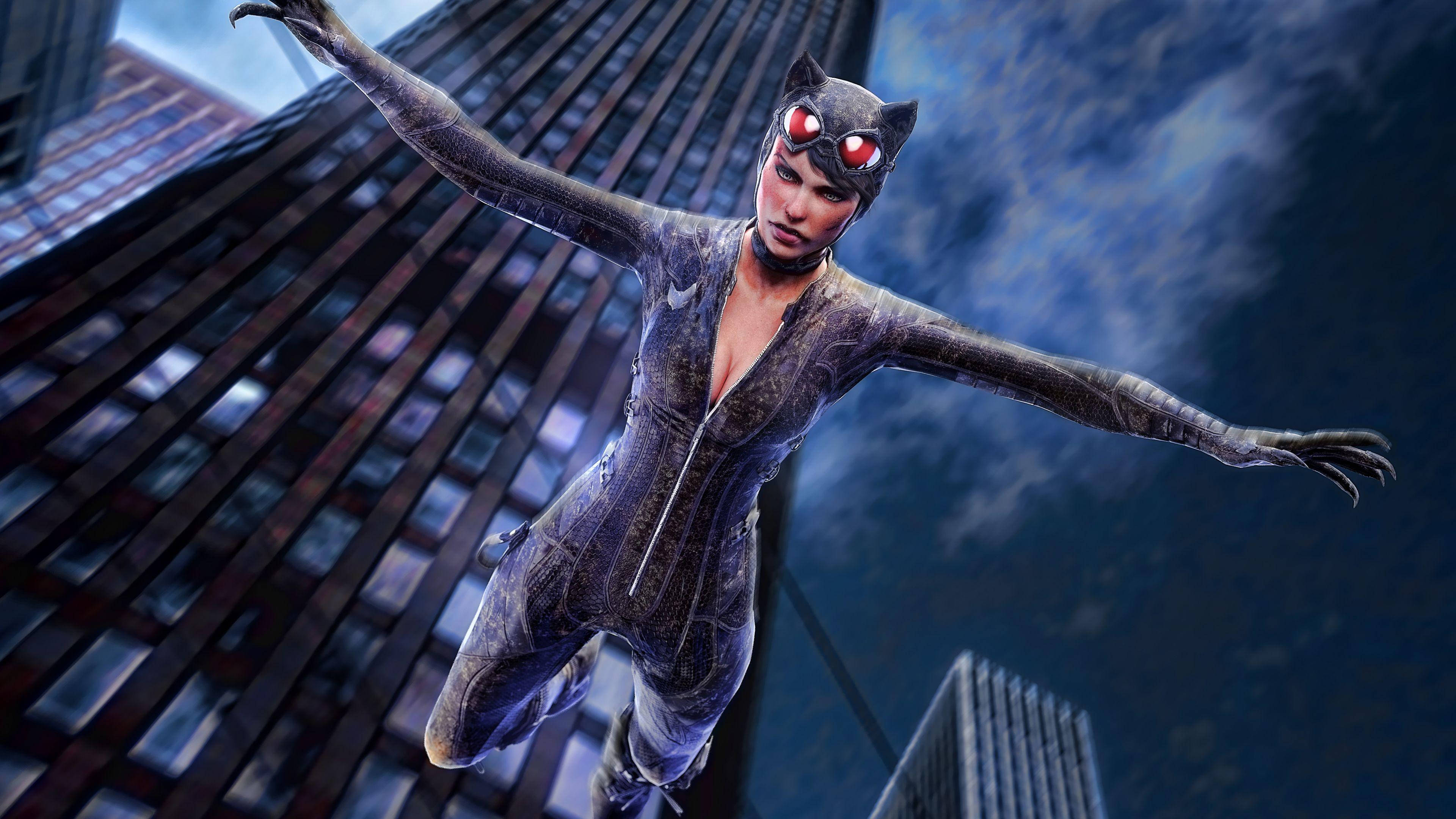 3840x2160 Wallpaper 4k Catwoman Jumping Out Of Building Artwork 4k 4k