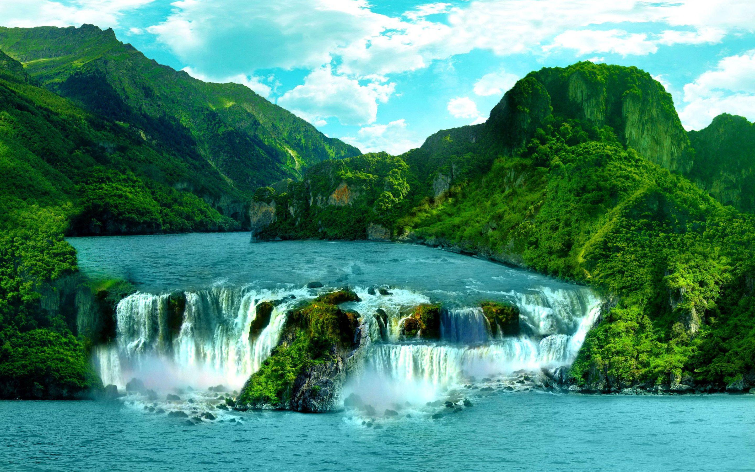 2880x1800 Water Cascades in Tropical Forest HD Wallpaper. Background Image