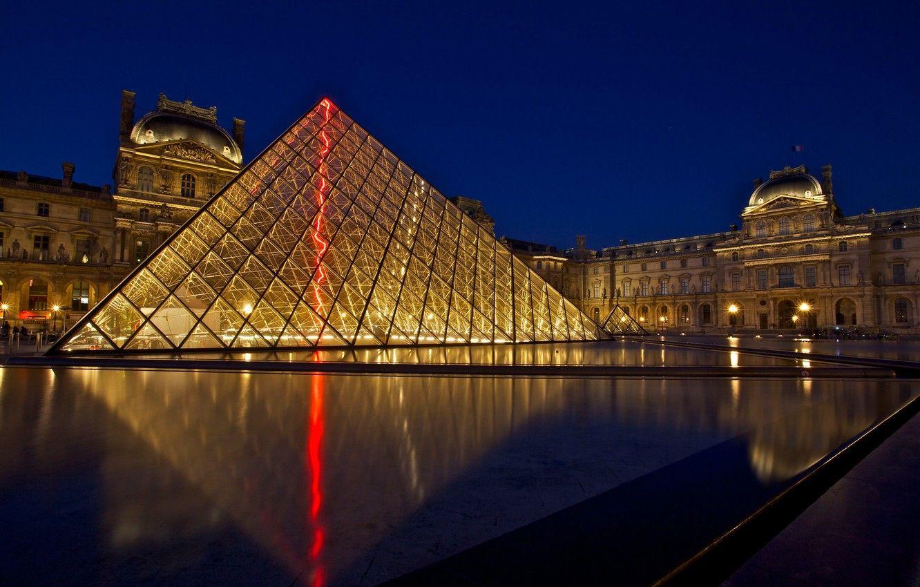 1332x850 Wallpaper night, France, Paris, The Louvre, Museum image