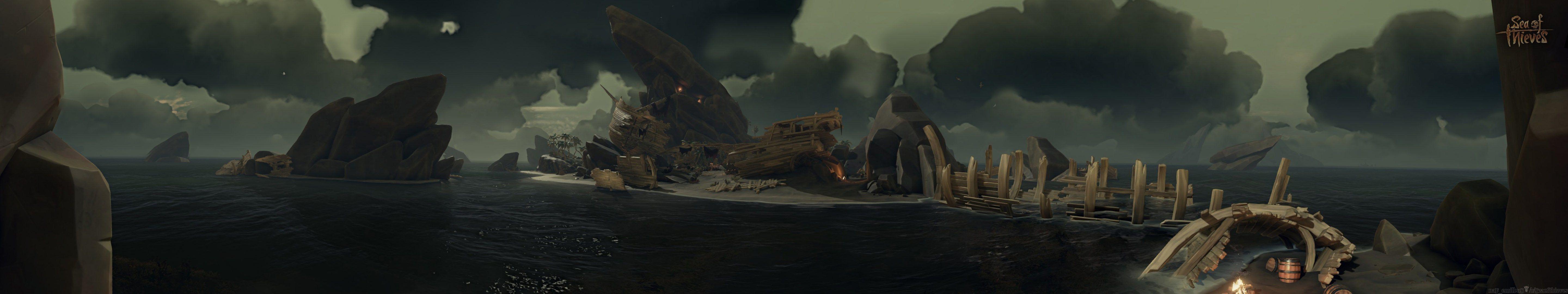 5760x1080 Shipwreck Bay Monitor Wallpaper (5760x1080)