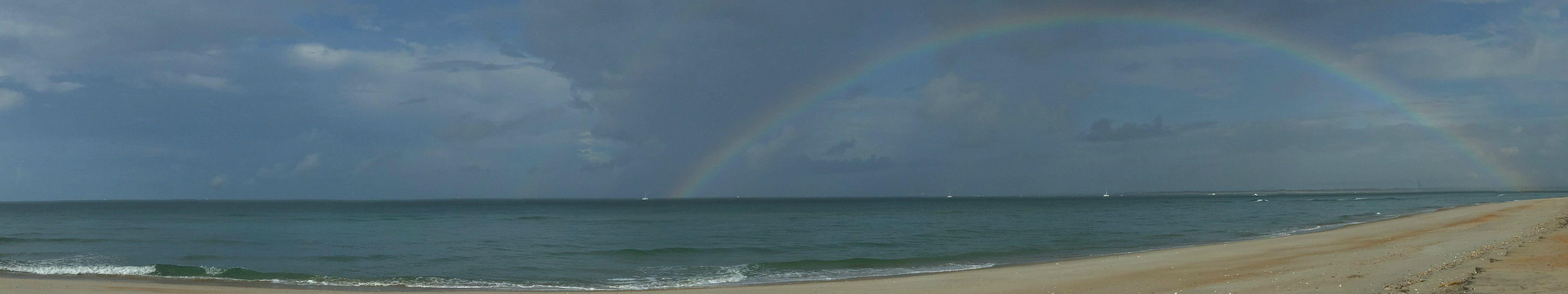 5760x1080 Rainbow at the Beach on Shackleford Island NC 4K wallpaper