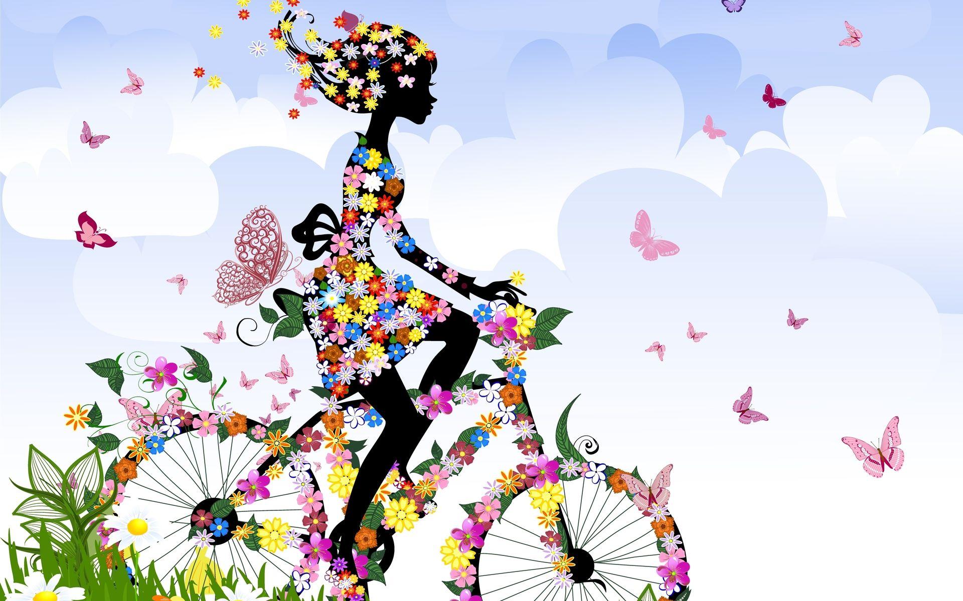 1920x1200 Spring Butterfly Girl Art Ilustrated Wallpaper for Background HD