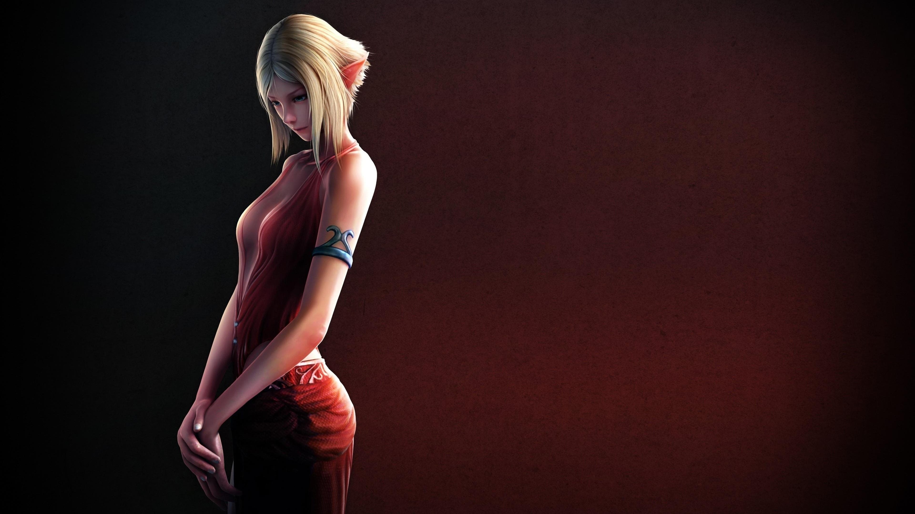 3840x2160 Elf fantasy girl red dress Wallpaper and Free