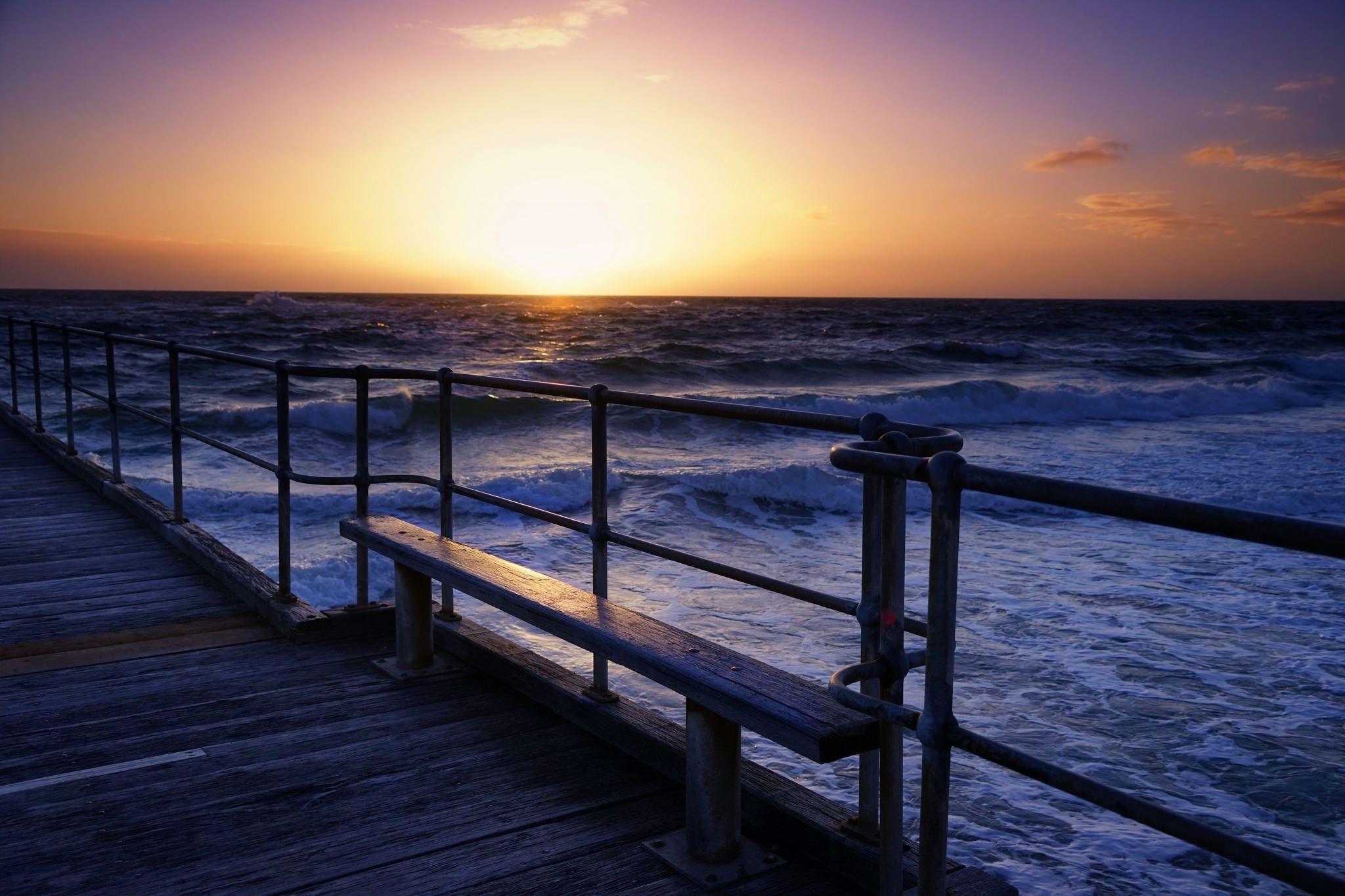 2048x1365 #dark, #sunlight, #sky, #blue, #pier, #water, #nature