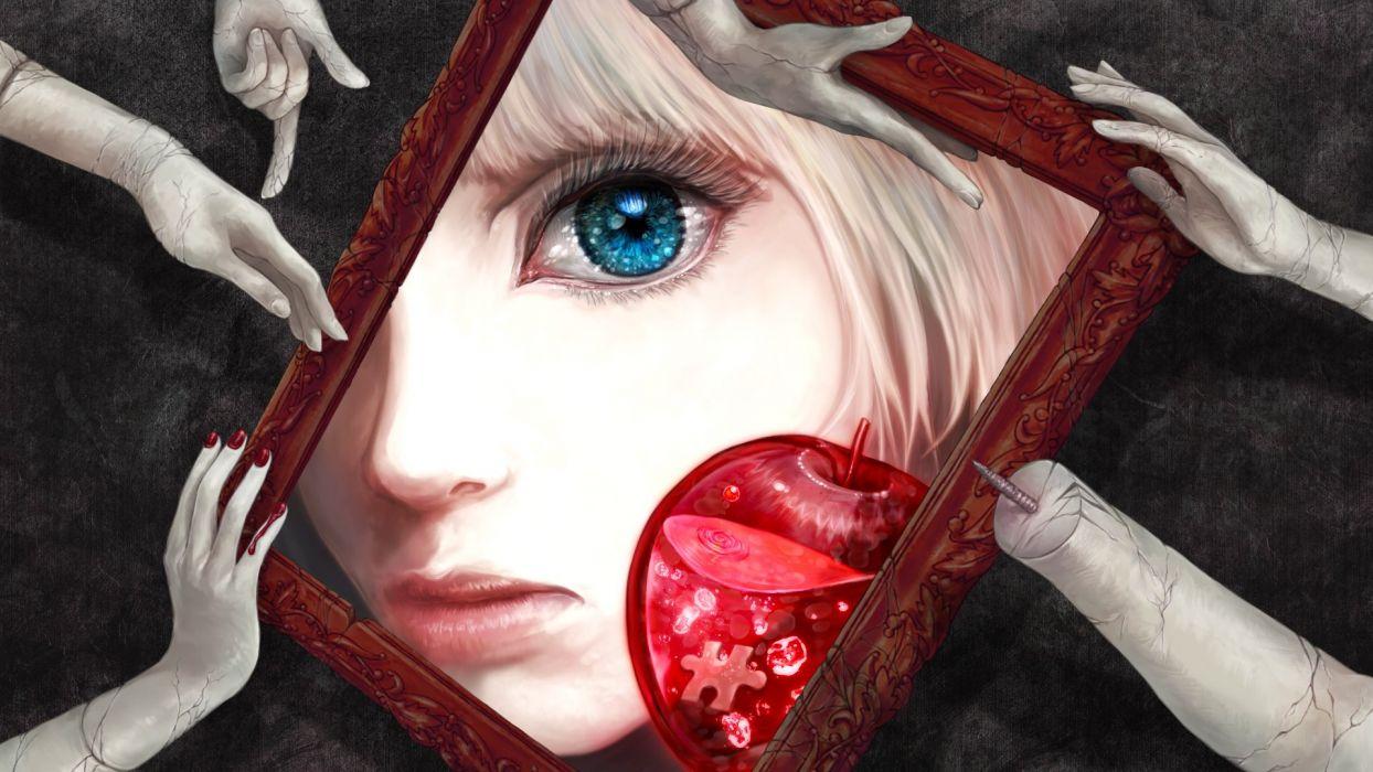 1244x700 Anime girl blonde hair blue eyes doll food nail polish short hair