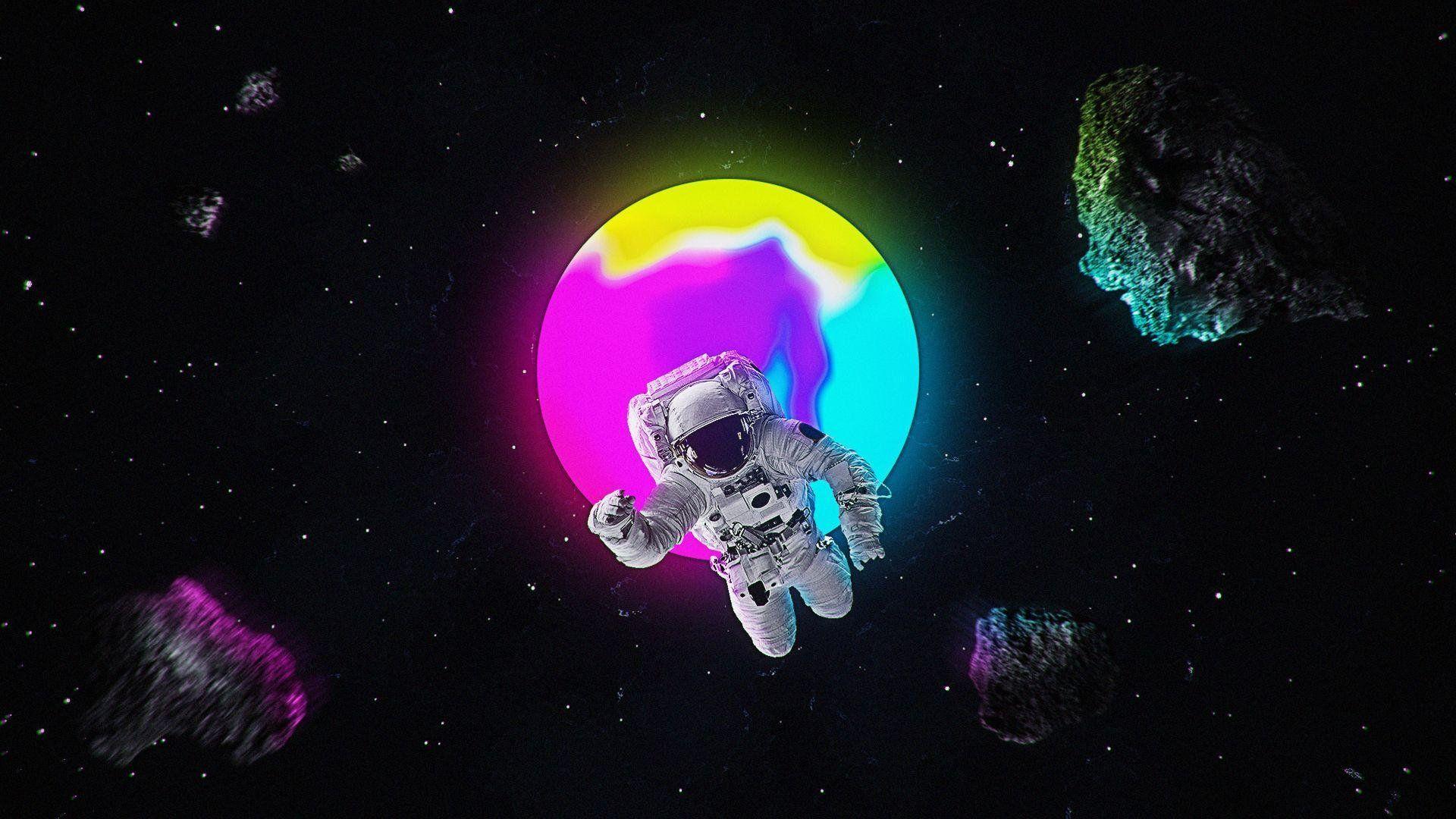 1920x1080 Trippy Astronaut Phone Wallpaper