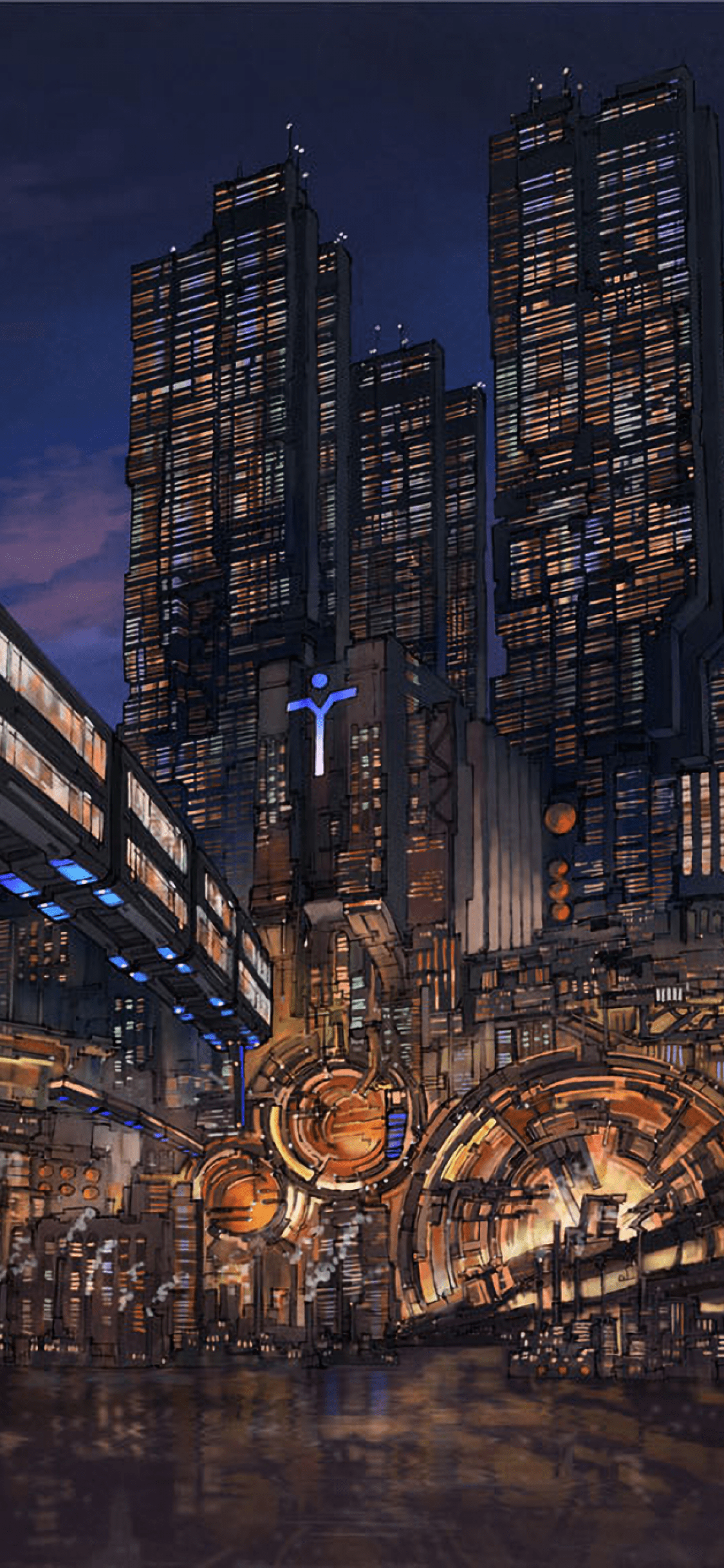 1125x2436 Download 1125x2436 Fantasy City, Sci Fi, Skyscrapers, Bridge