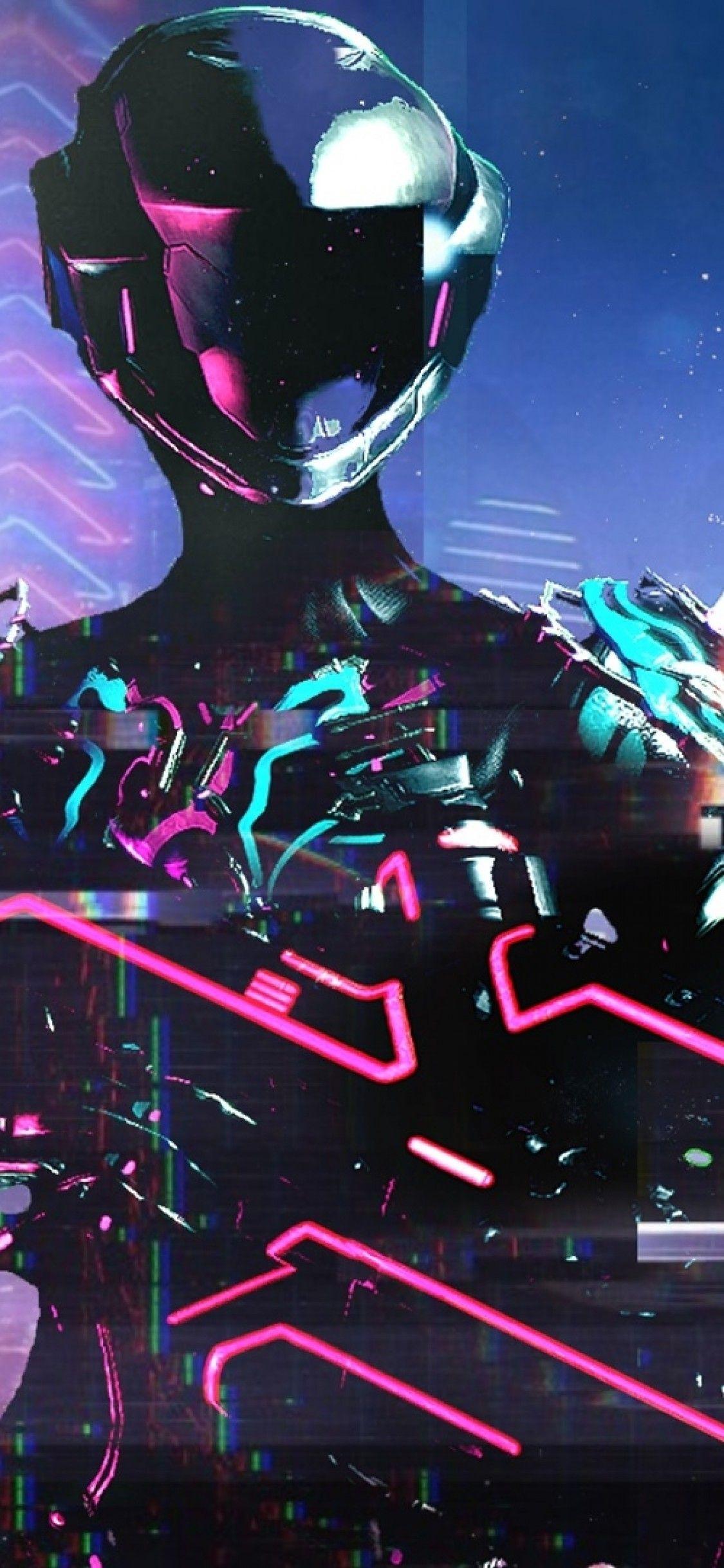 1125x2436 Download 1125x2436 Retrowave, Bodysuit, Cyberpunk, Futuristic City
