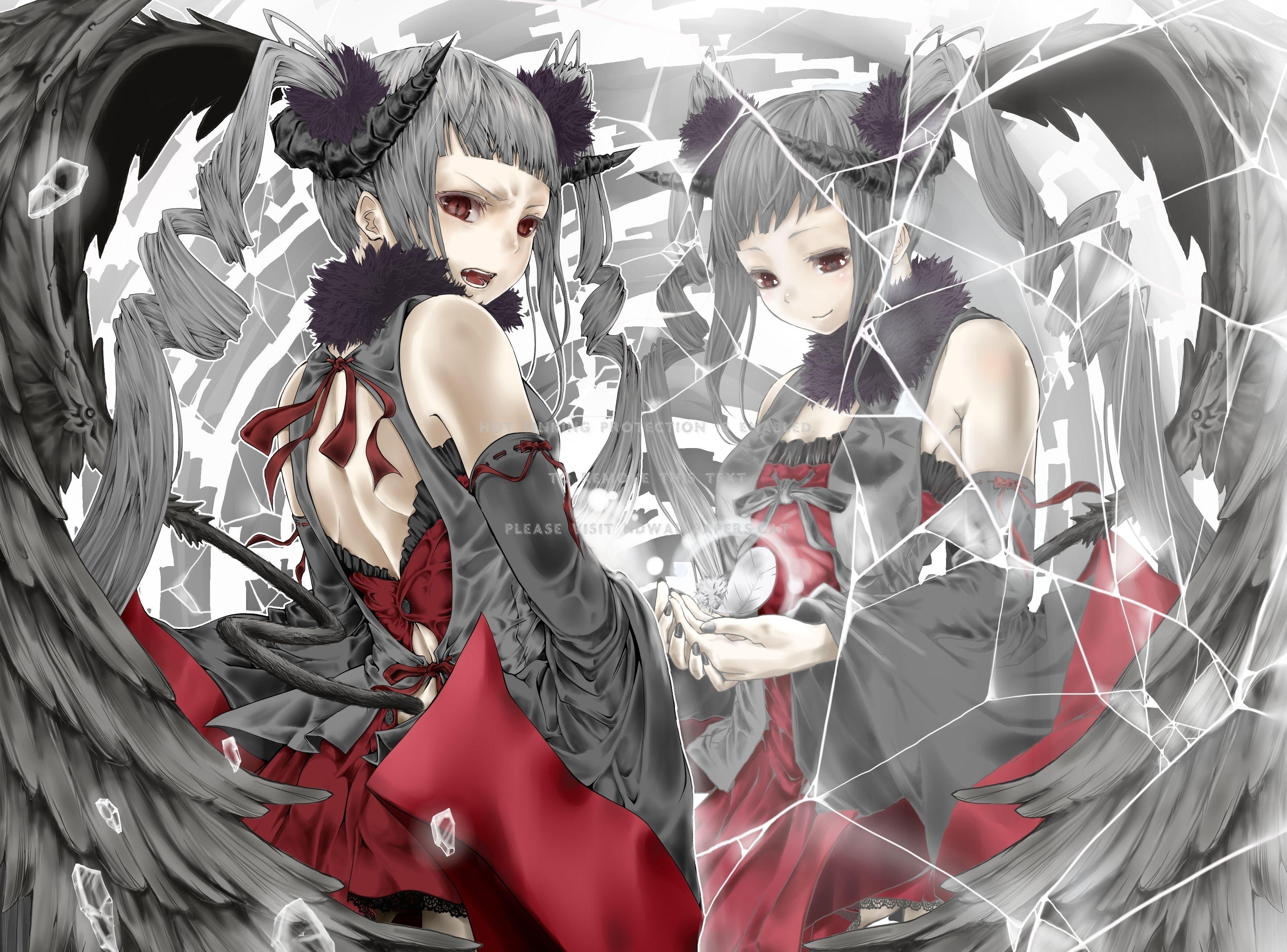 3499x2590 demon girl and broken mirror anime