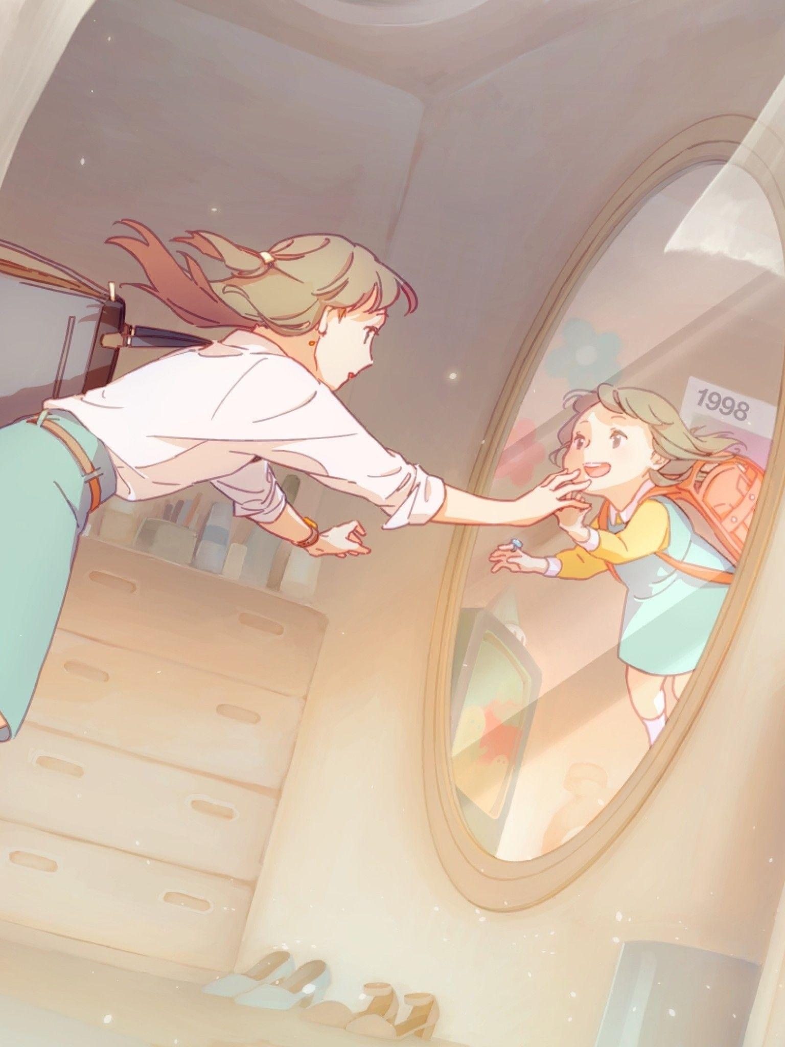 1536x2048 Download 1536x2048 Anime Girl, Mirror, Reflection, Gate Wallpaper
