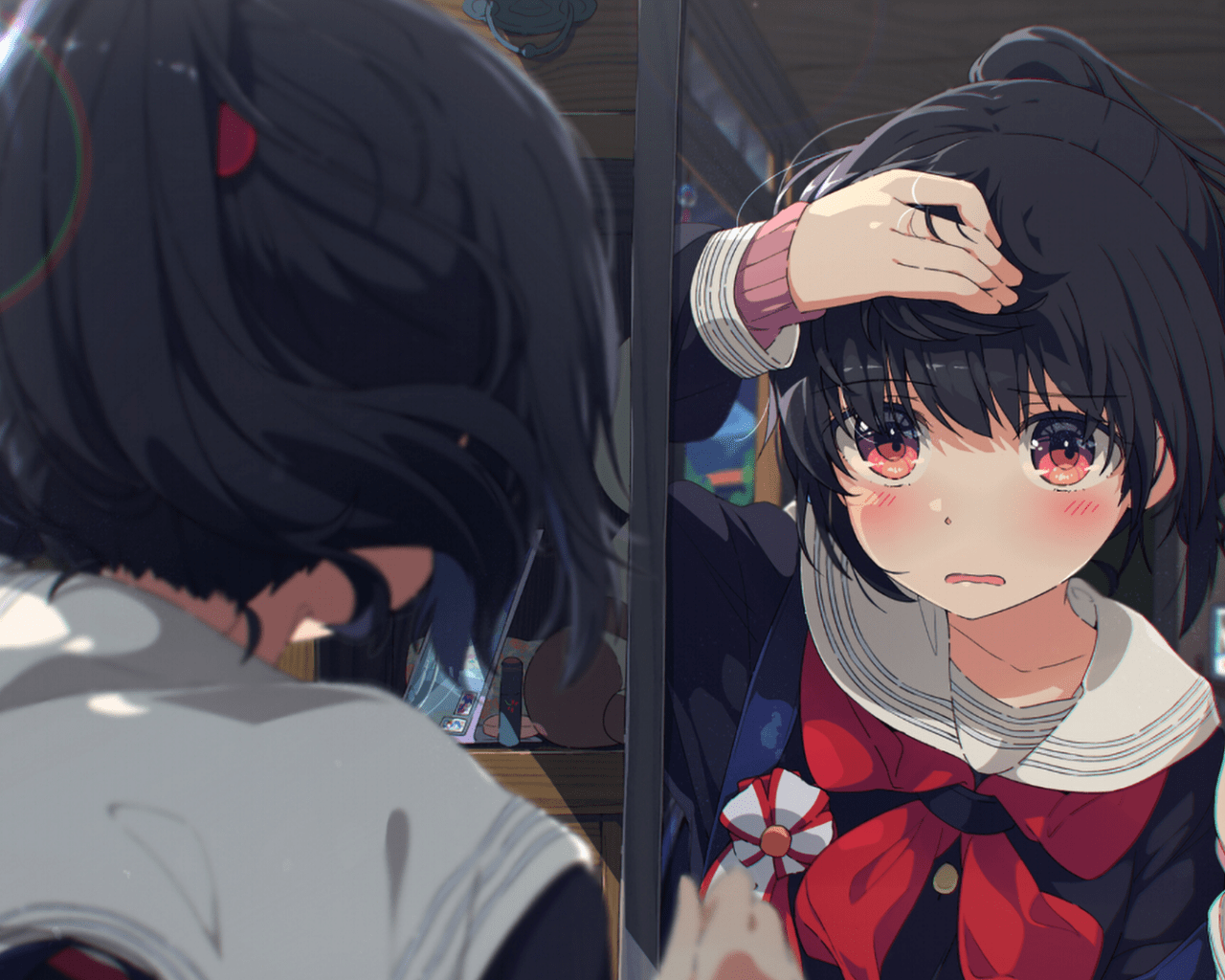 1280x1024 Download 1280x1024 Anime Girl, School Uniform, Loli, Mirror, Cute