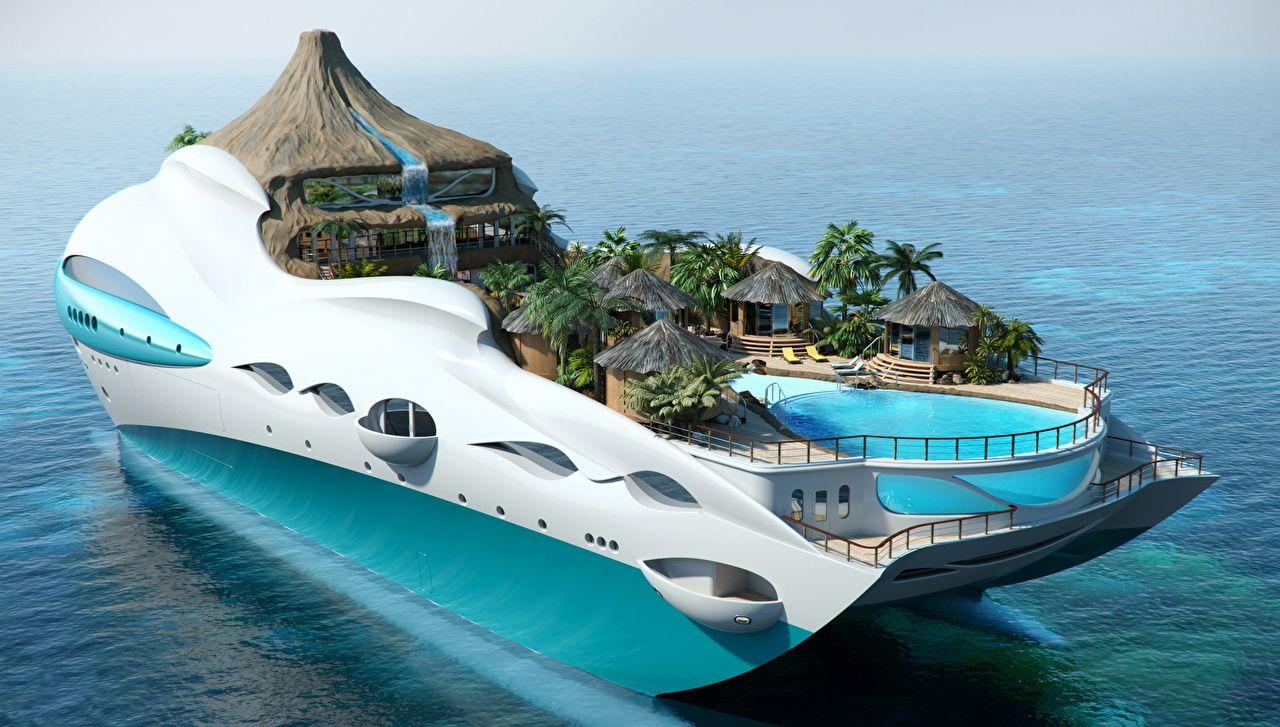 1280x727 Desktop Wallpaper superyacht Tropical Island Paradise expensive 3D