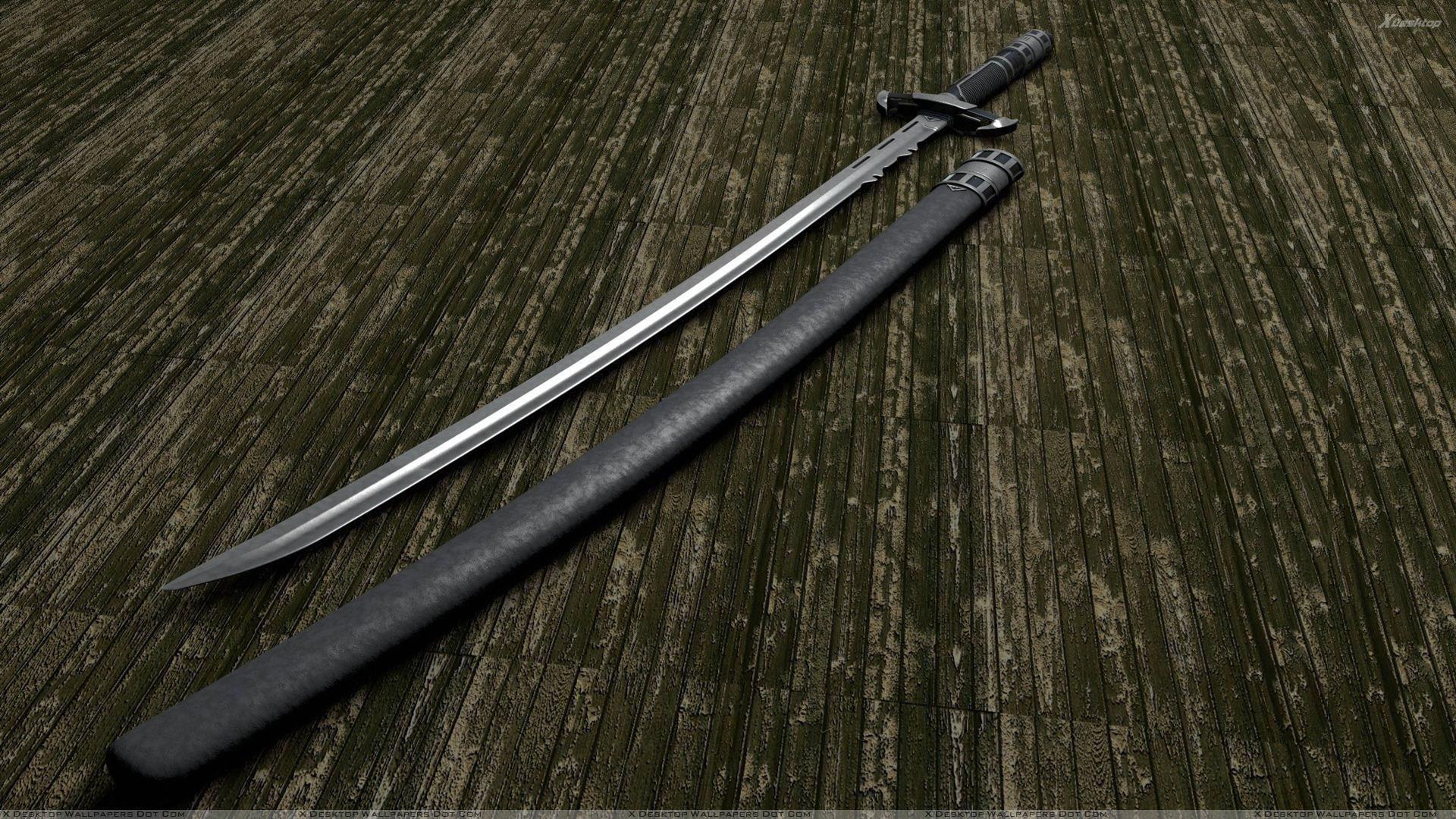 1920x1080 3D Sword With Cover On Wooden Deck Wallpaper