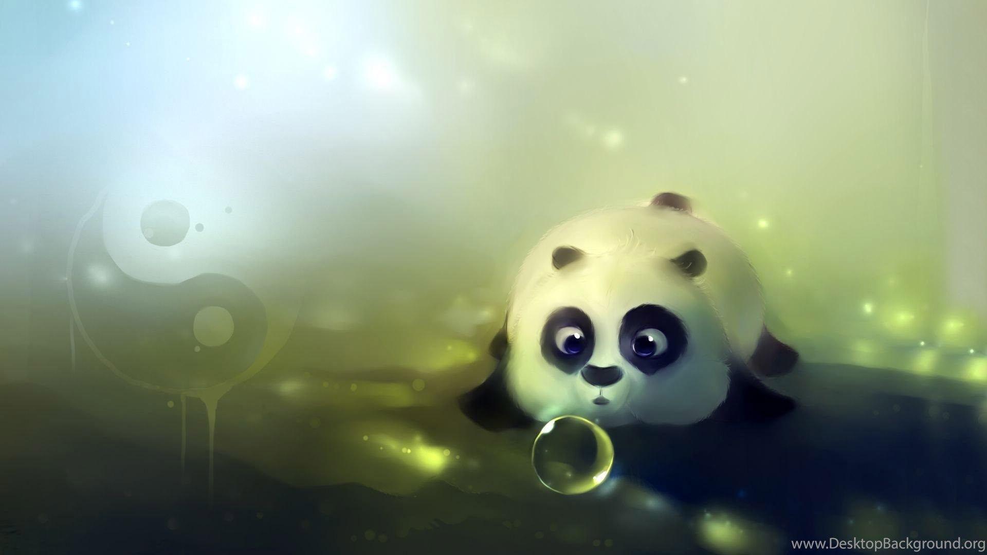 1920x1080 Hình nền hoạt hình Panda trông dễ thương trong nền máy tính 3D