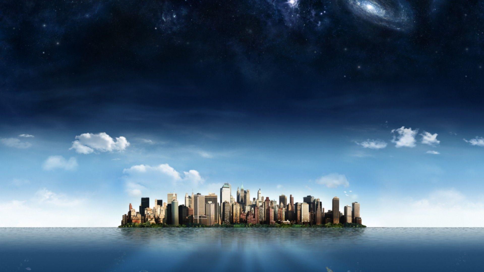 1920x1080 Futuristic sea World 3D #Wallpaper #island #city. City