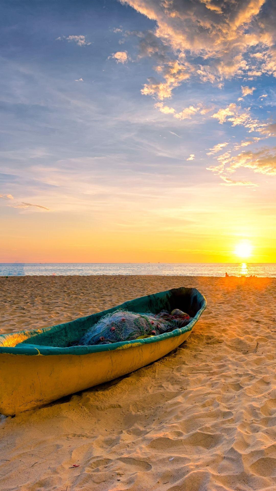 1080x1920 Beach, Sands, Boat, Sea, Sunset 1125x2436 IPhone 11 Pro XS X