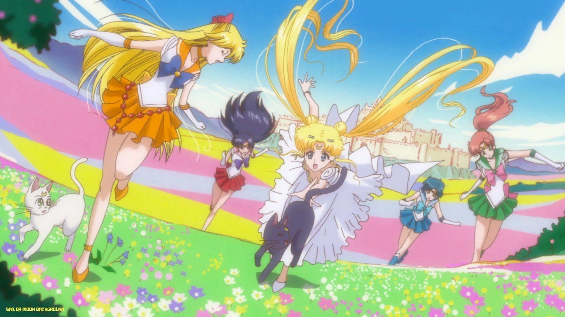 1862x1047 Sailor Moon and Chibi Moon, with other scouts in background