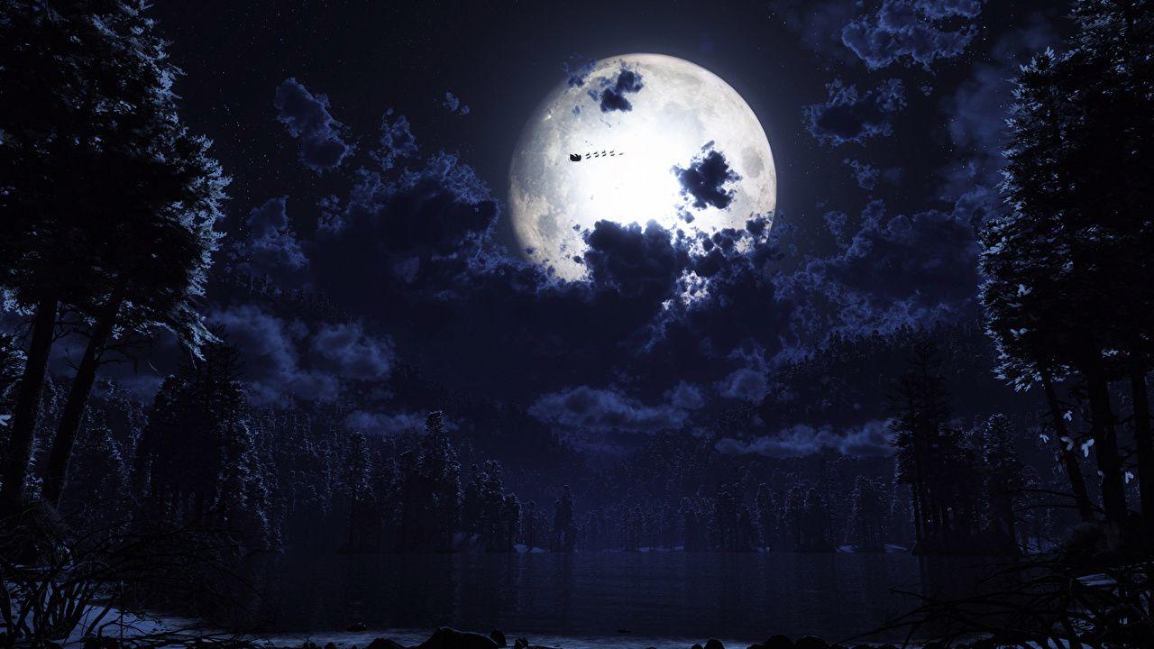 1280x720 Wallpaper Christmas Moon Night Holidays