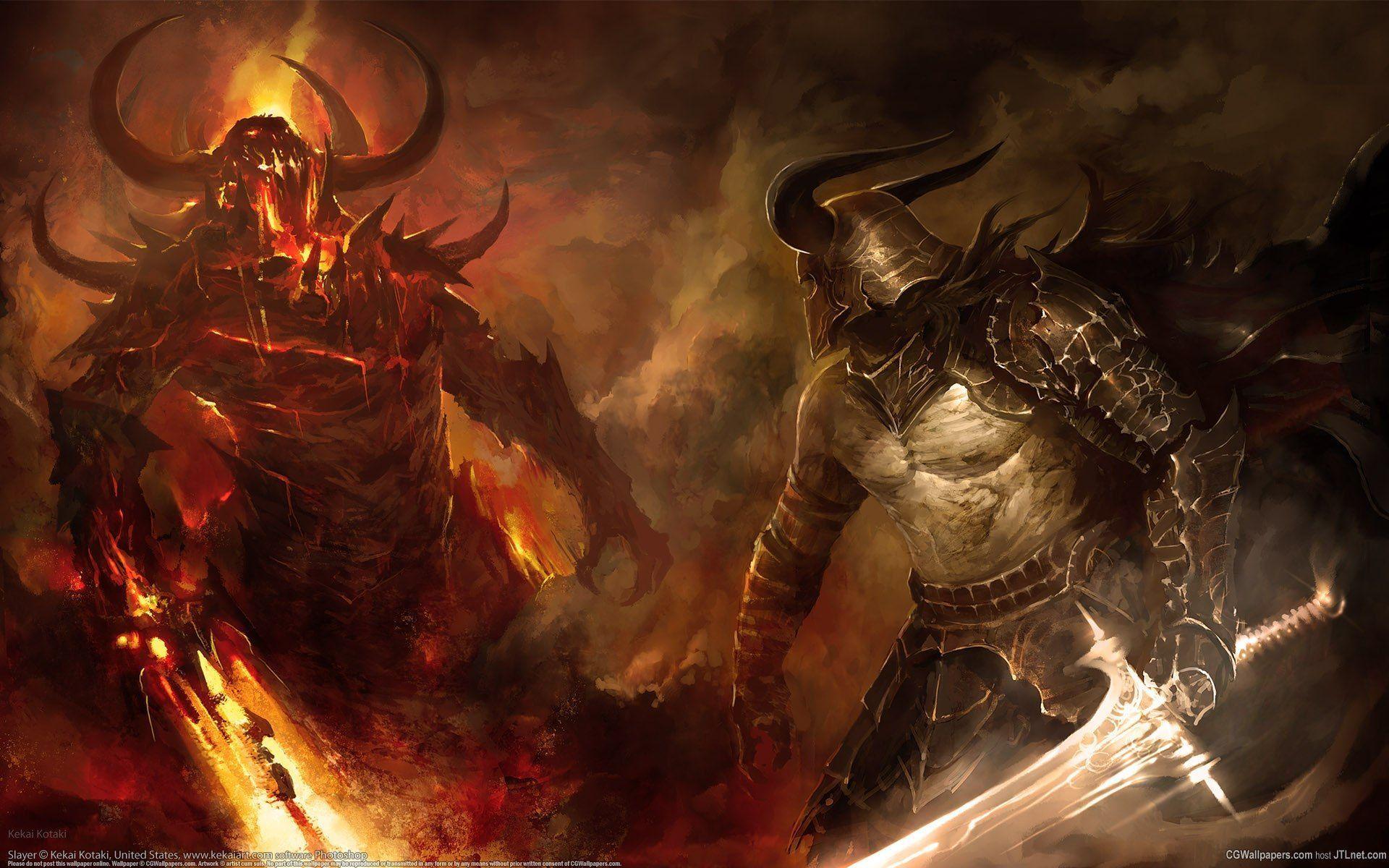 1920x1200 Demon vs knight wallpaper 1920x1200