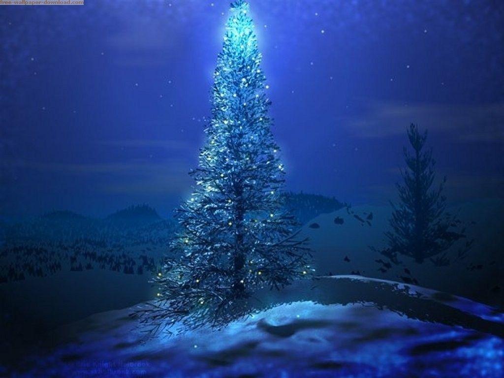 1024x768 Forests: Tree Christmas Nature Night Blue Forest Landscape Desktop