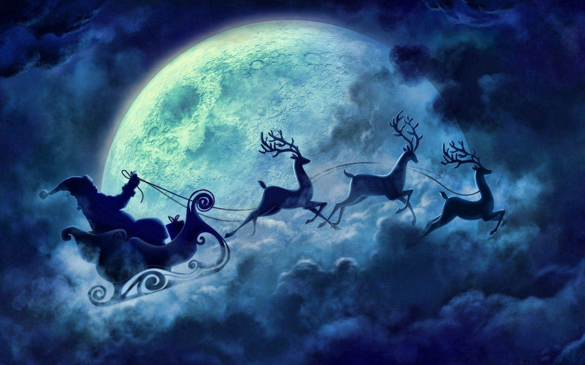 1920x1200 Christmas Night Santa Clause Raindeer Sleigh Desktop Wallpaper