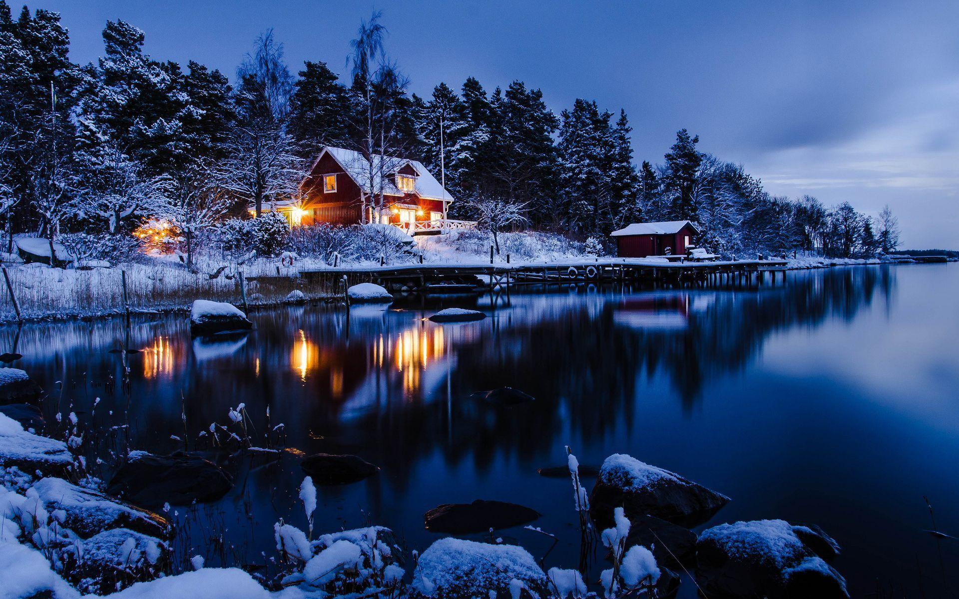 1920x1200 Winter Night Wallpaper