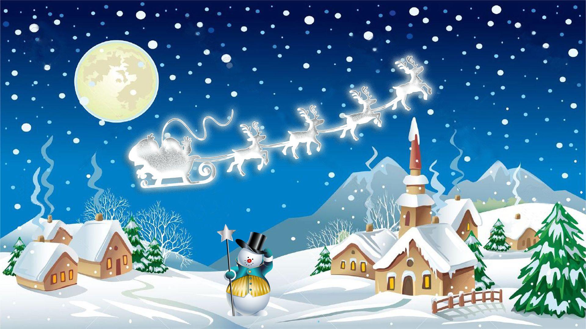 1920x1080 Christmas Night Winter Village Snowman Santa Claus Carriage With