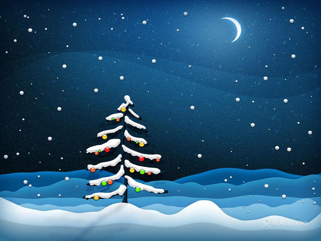1024x768 Download desktop wallpaper Night, month and moon spruce, vector