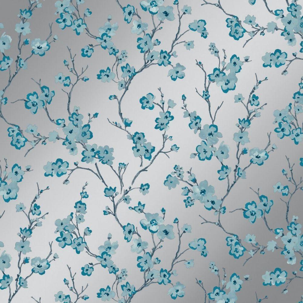 1000x1000 Blue Teal Arthouse Oriental Blossom Floral Wallpaper Teal In 2020