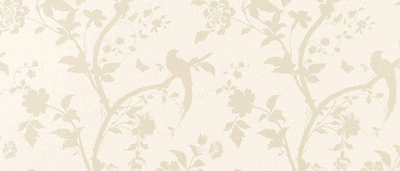 1400x600 Gardens Wallpaper: Oriental Garden Gold Off White Floral
