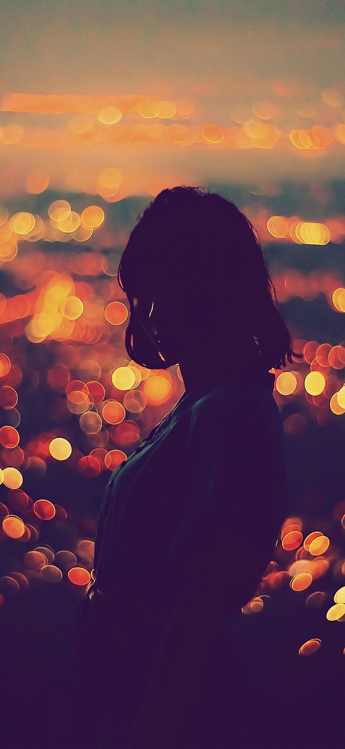 1125x2436 Girl night bokeh iPhone X Wallpaper Free Download