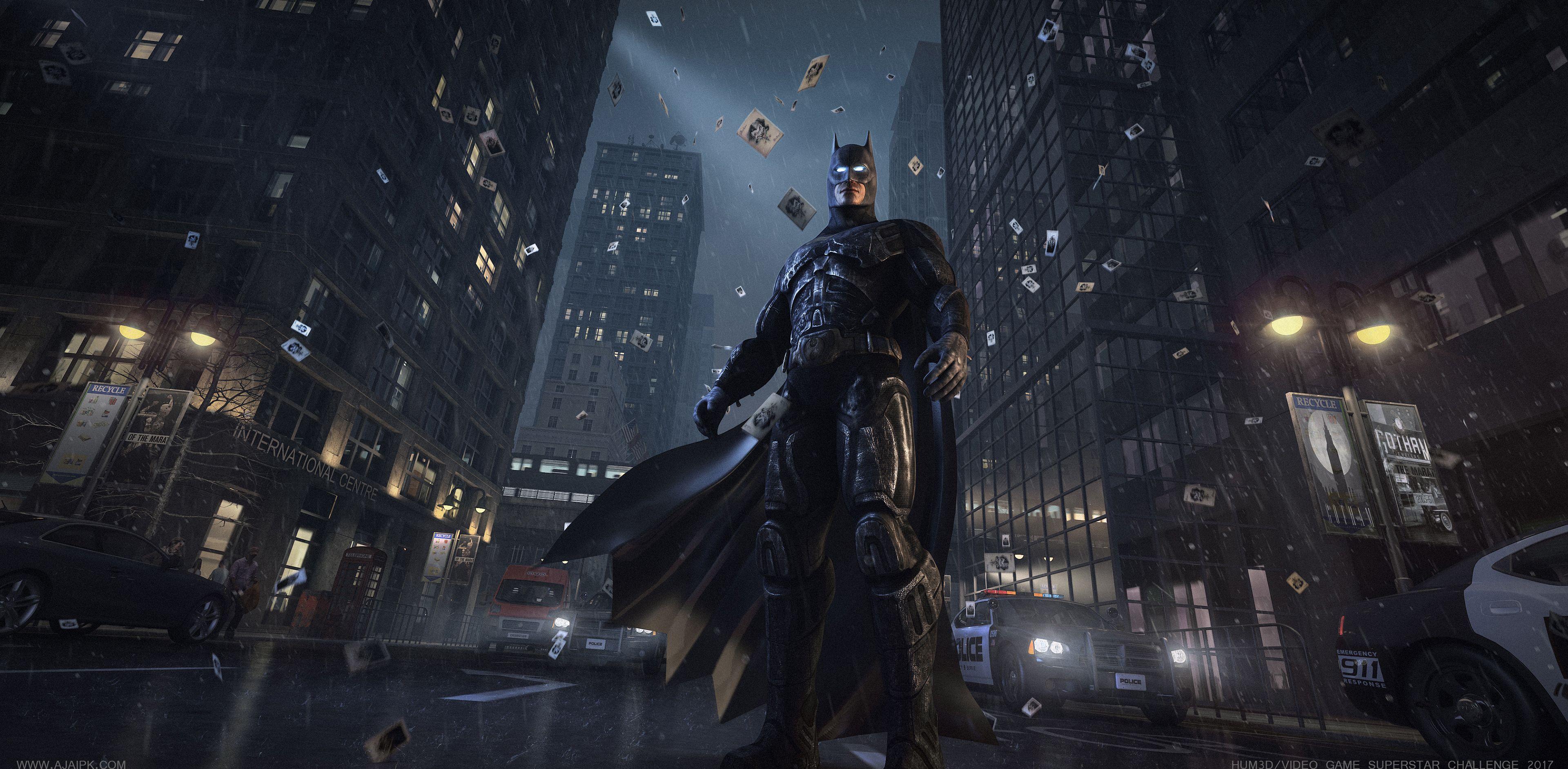 3840x1884 Batman Watching Gotham City, HD Superheroes, 4k Wallpaper, Image