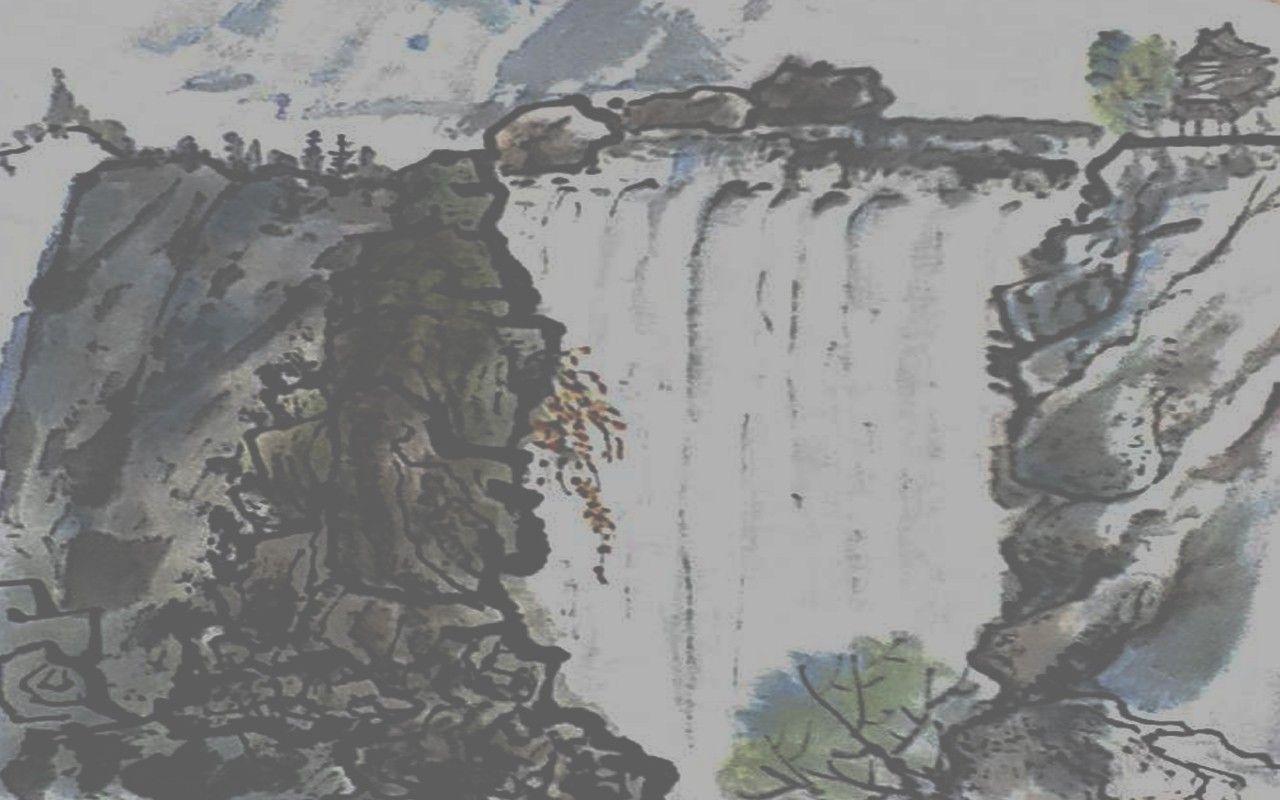 1280x800 Waterfalls: Modern Chirachi Chinese Painting Waterfall Desktop