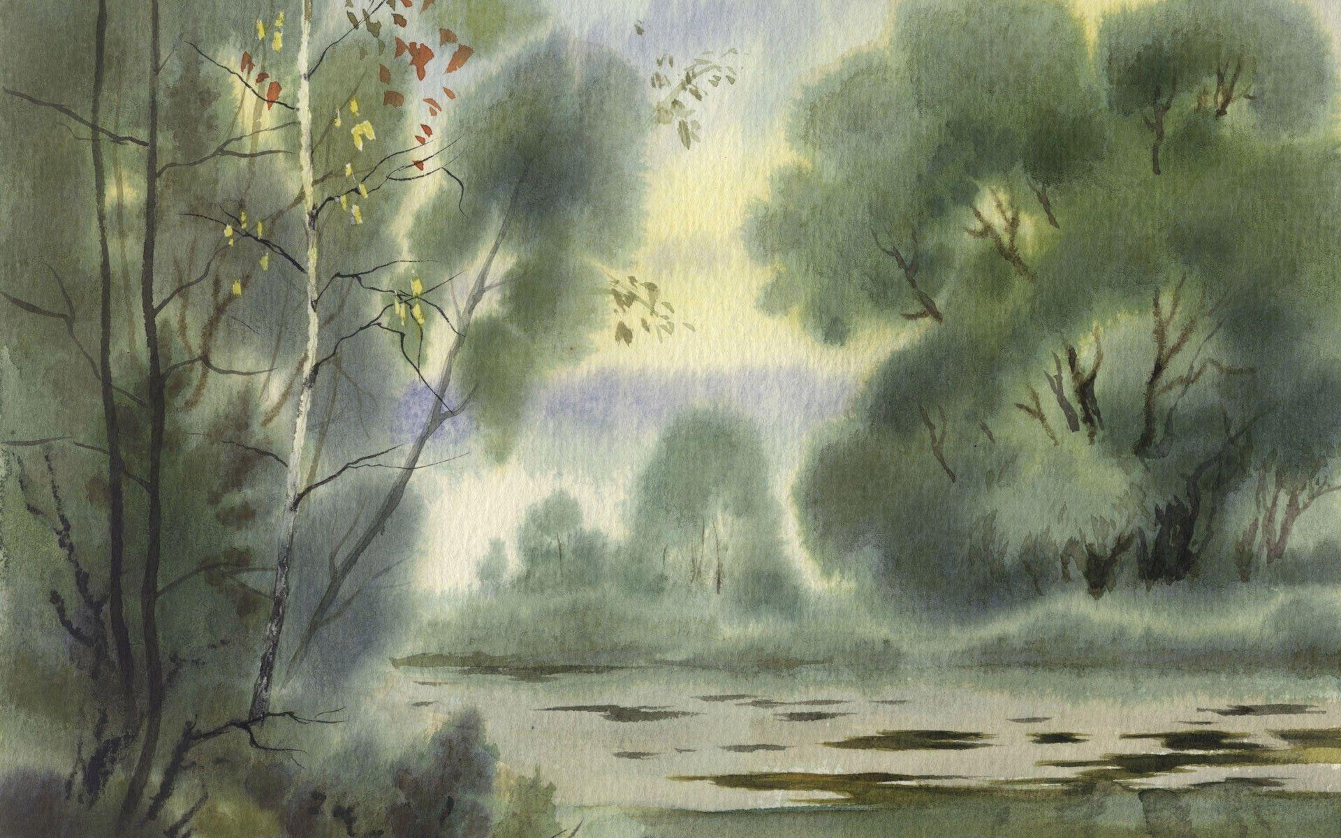 1920x1200 Misc: Chinese Painting Green Landscape Wallpaper Background Free