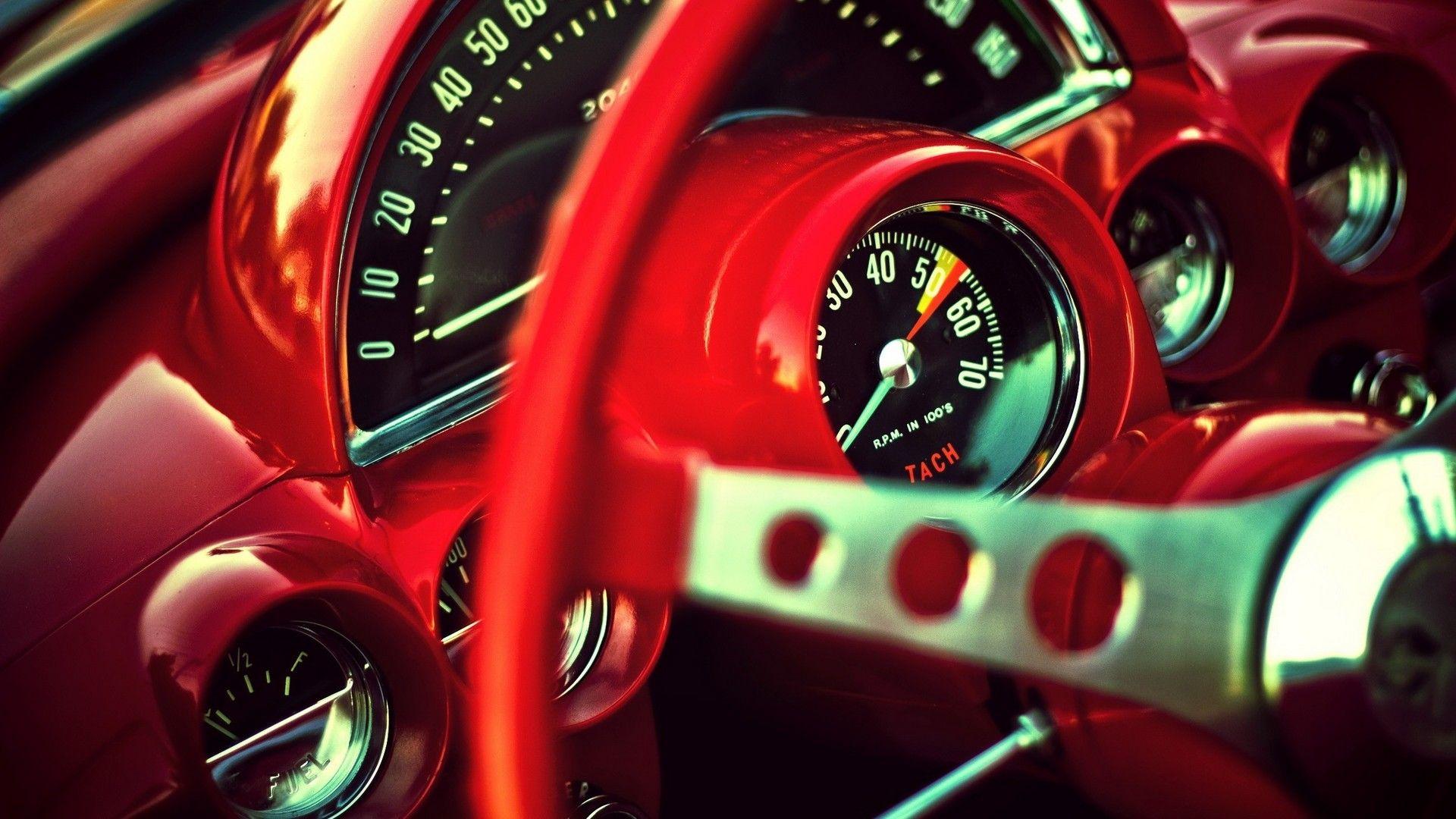 1920x1080 Interior Classic Car Classic Gauges Red corvette wallpaper