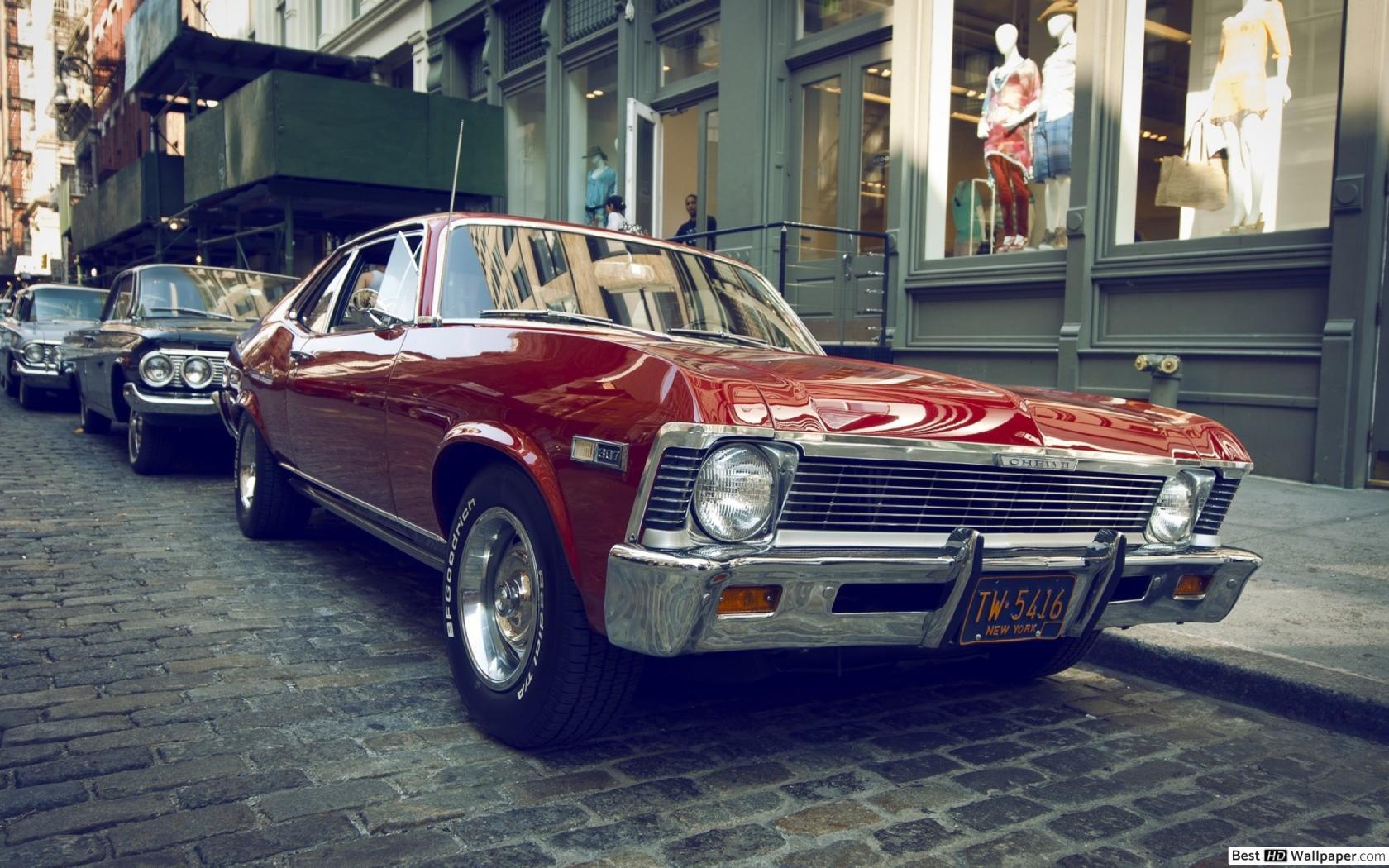 1680x1050 Red Chevrolet Chevy II Nova classic car HD wallpaper download