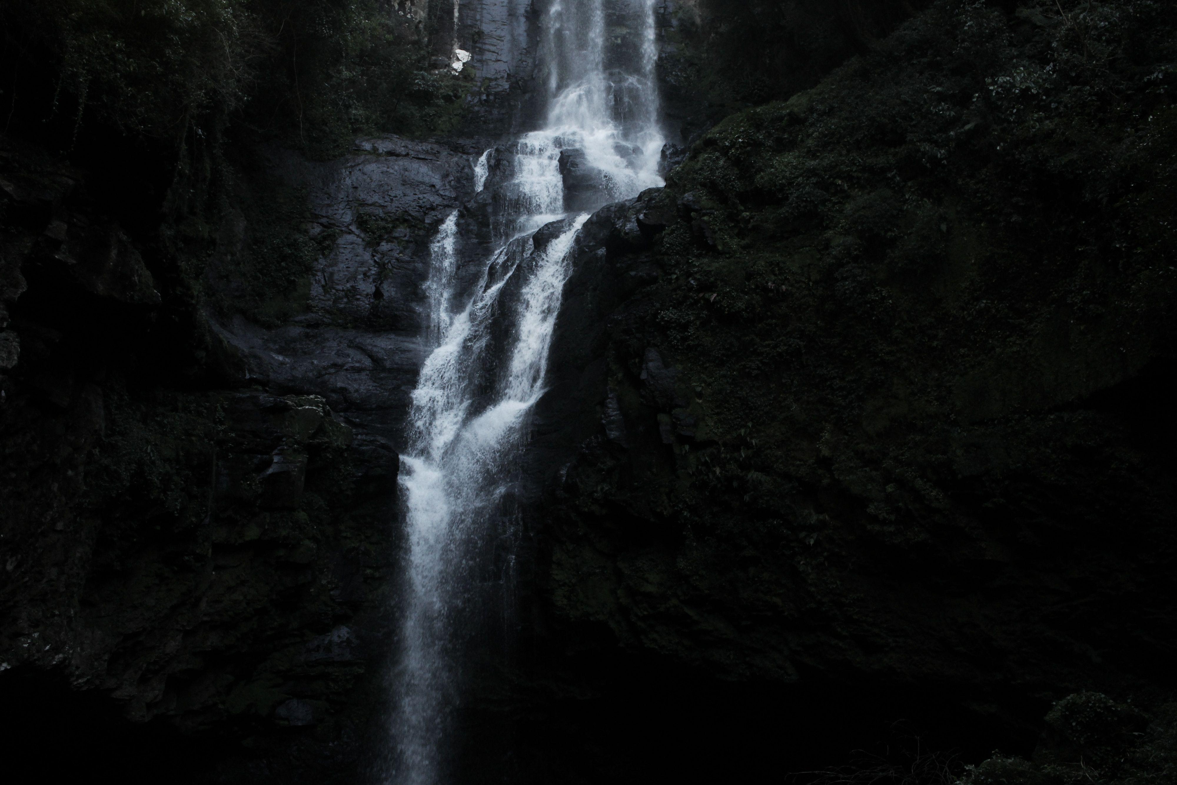 4000x2667 4000x2667 #dark, #nature, #b W, #rock, #water Fall