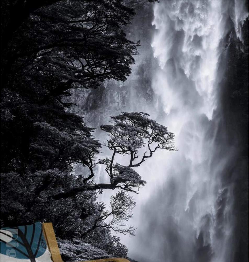 952x1000 Wallpaper Nordic Art Black and White Landscape Waterfall Porch