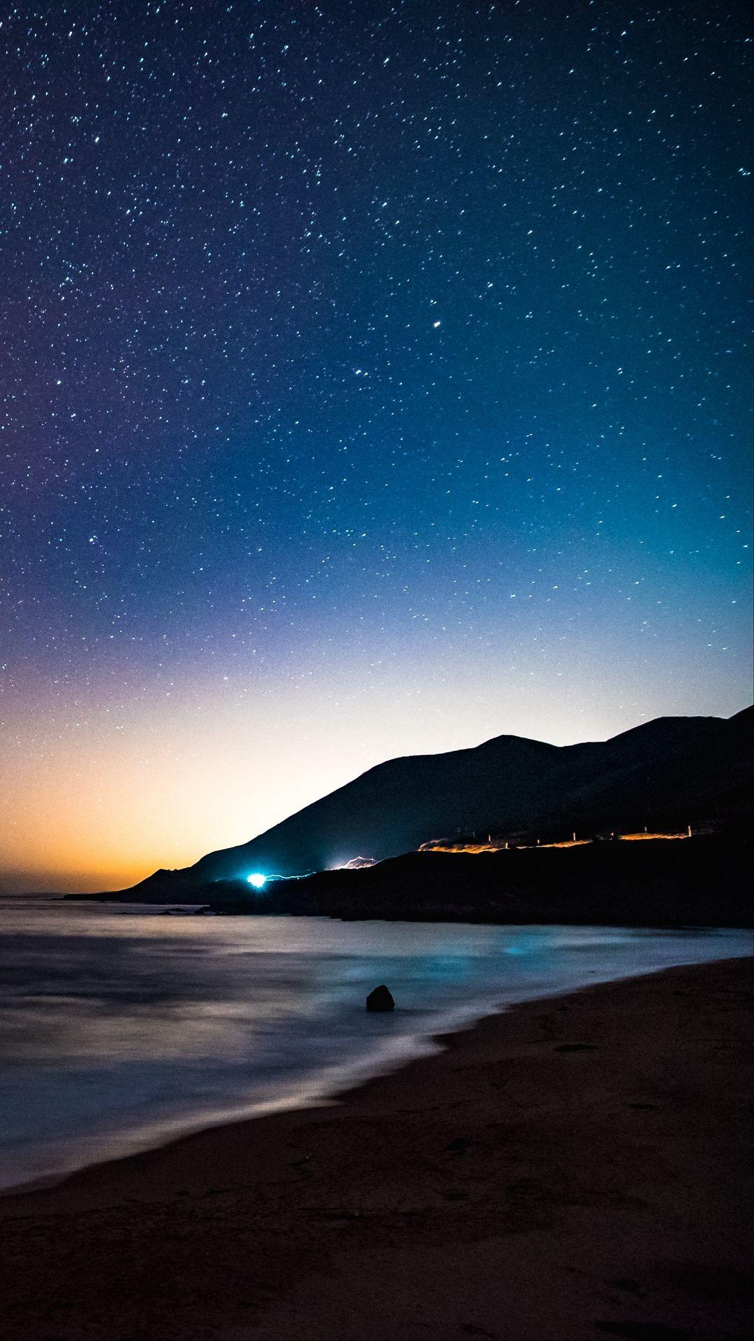 1080x1920 Starry Sky Mountains Night Sea Stars Wallpaper - [1080x1920]