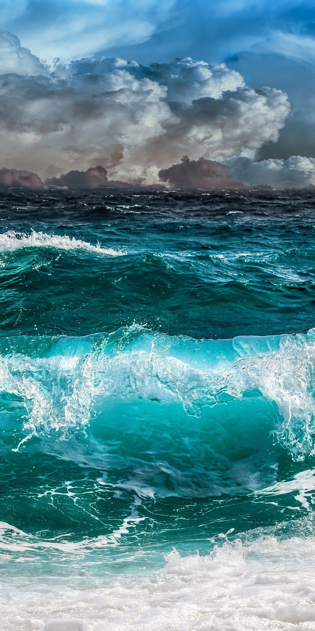 1080x2160 Waves Sea, Sky, Clouds, Blue Green, Storm, 1080x2160 Wallpaper
