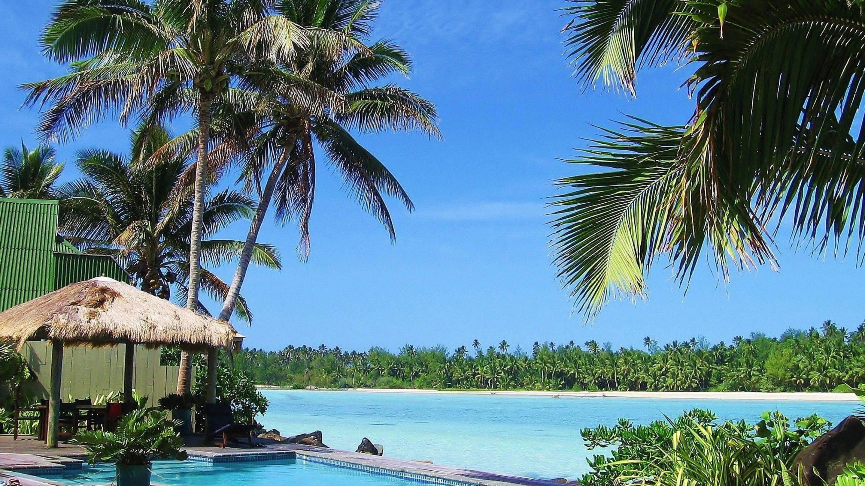 2880x1620 South Pacific Pool and Beach HD desktop wallpaper : Widescreen