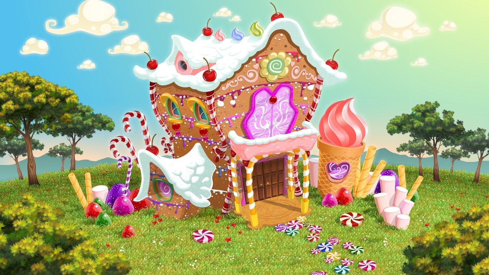 1600x900 Hansel & Gretel videogame background. Adobe Flash. Candy house, Bing image, Printable art
