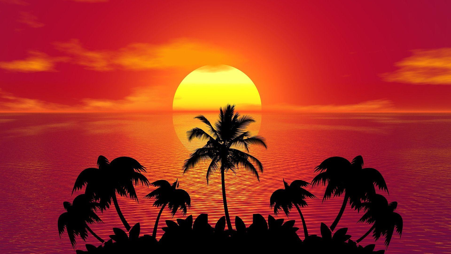 1920x1080 Summer Beach Sunset Art Free HD Image