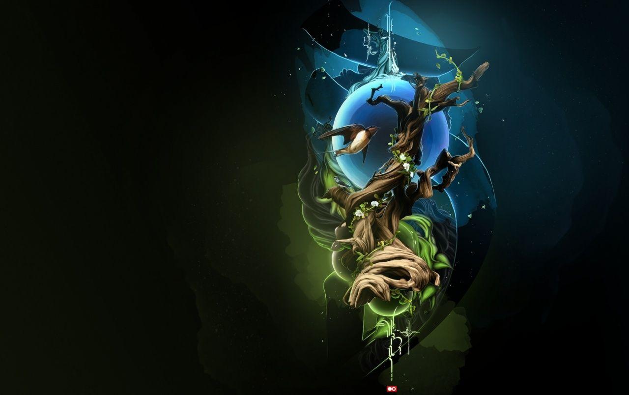 1280x804 Green Blue Tree Bird Abstract wallpaper. Green Blue Tree Bird